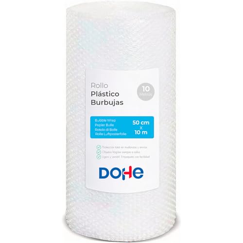 Dohe – Luftpolsterfolie auf Rolle – 50 cm (Breite) x 10 m (Länge), Transparent, Ideal zum Schutz bei Sendungen, Umzügen, Zerbrechlichen Gegenständen, Verpackung – Büromaterial