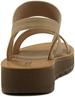 Soda BUTTON ~ Women Slip On Casual Open Toe Three Elastic Bands with Ankle Strap Fashion Gladiator Sandal (Wheat, numeric_8) | Image 4