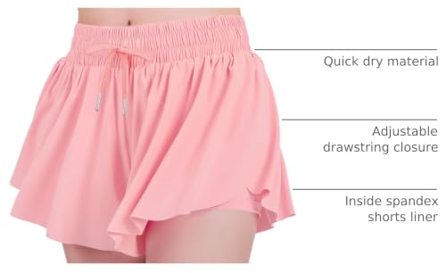 Image of JOCMIC Girls Flowy Shorts, 2 in 1 Preppy Butterfly Shorts with Spandex Liner for Cheer Athletic Gym Teens Casual Clothes