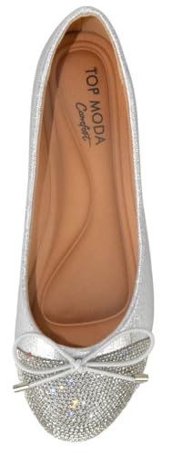 TOP Moda Dress Shoes Women Rhinestone Ballet Flats Round Toe Sparkly Lightweight Bow BONNIE-313
