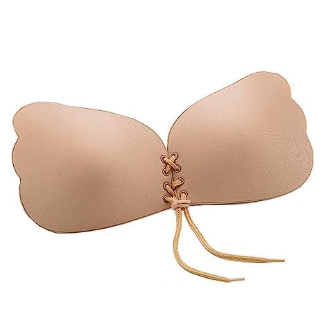 Sticky Strapless Adhesive Reusable Self Adhesive Backless Bra Invisible Sticky Push up Silicone Bra for Women. Skin/Black