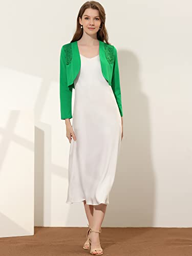 Image of Allegra K Women's Elegant Bolero Shrugs Lace Insert Business Office Open Front Crop Cardigan Small Grass Green