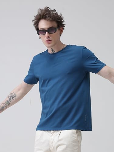 Image of TURMS Men's Casual Solid Round Neck T-Shirt, Odor Control, Stretchable & Breathable, Cotton Rich Fabric, Half Sleeve