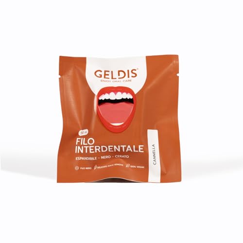 GELDIS Hilo Dental Expandible y Cerado Negro, 30m - Elimina Placa, Sarro y Restos de Comida, Protección Completa, Encías Saludables, 100% Vegano
