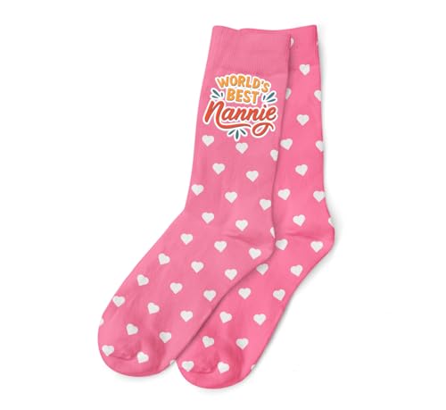 D Design Invent Print! Worlds Best Nannie Pink Socks Womens Heart and Star Pattern Gift Size 4-7 Perfect for Birthday and Xmas Presents (Hearts)