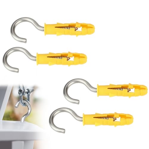 4Pcs Screw-in Hooks in 304 Stainless Steel High Strength Heavy Duty Washing Line Hooks for Fence Post Rust-Proof Rust Proof Wall Mount Screw with Plastic Plugs for Home Office Outdoor Garden 50mm