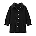 Girls Summer Cotton Linen Shirt Long Sleeve Button Down Top with Pocket, Loose Fit Beach Wear Solid (Black, 13-14 Years)