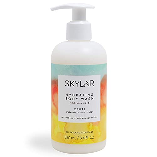 CAPRI Body Wash By Skylar - Citrus and Sweet Scent - Multipurpose, Creamy, Foaming Cleanser/Shave Gel With Hydrating Ingredients - Hyaluronic Acid, Coconut Oil, Hemp Seed Oil, And Rosehip Oil