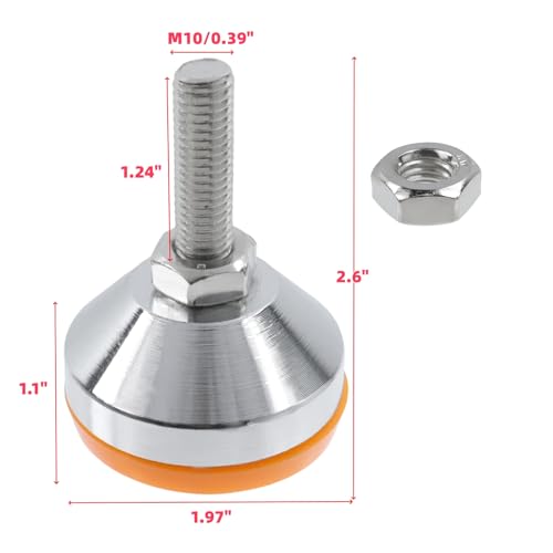 Image of M10x50mm Leveling Feet, 2200 lb Capacity Heavy Duty Adjustable Swivel Furniture Glides, 1.97 Inch Anti-Slip Base, Rubber Feet Levelers for Table, Shelves, Workbench, Cabinet, Machine, 4Pcs