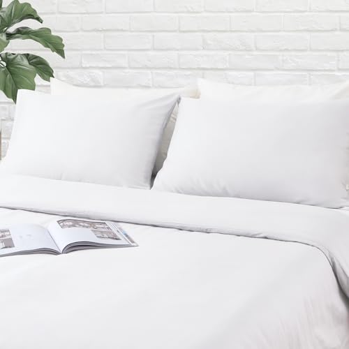 100% Cotton 4 Pcs Pillow Cases Queen Size, 400 Thread Count Sateen Weave White Pillowcases Queen Size, Premium Quality Pillow Covers for Home/Hotel
