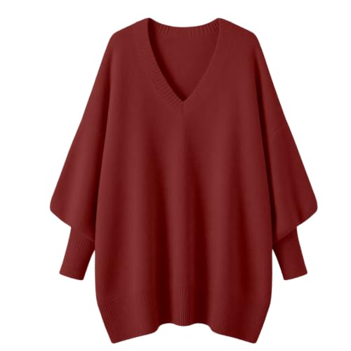 Womens 100% Cotton Sweater Fall Teacher Outfits 2026 Womens V Neck Poncho Sweater Oversized Batwing Daily Travel Fall Winter Top Dressly Capsule Wardrobe for Women Over 60 Suéter para El Frio - image 7