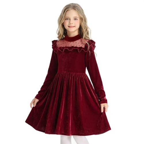 POMN Little Girls Elegant Velvet Long Sleeve Dress, Christmas Holiday