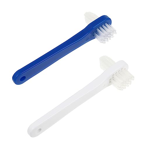 BEBEMOKO 2Pcs Dual Head Cleaning Shape False Brush White Blue for Oral Care Gentle Retainers and Dentures Particle Removal