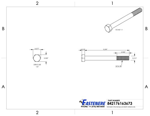 Image of 5 /16-18 x 3-1 /4 inch Hex Head Cap Screw Bolts, External Hex Drive, Stainless Steel 304, Partially Threaded, Stainless Steel, Quantity 10