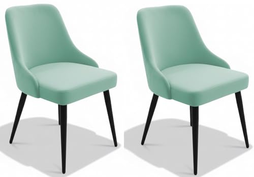 Image of Finch Fox Taskpro Modern Unique Velvet Upholstered Seating Living Room Dining Chair with Black Metal Legs in Pista Color (Set of 2)