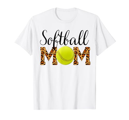 Leopard Softball Mom Funny Ball For Women Softball Mama Cute T-Shirt
