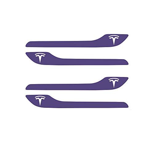 Image of IPG Compatible for Model 3 / Model Y /Juniper Door Handle Decal Sticker Wrap Kit (Set of 4) with Tesla Logo Personalize Your Tesla (Lavander)