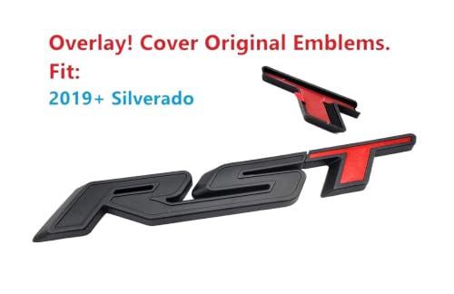 Image of 1Pc RST Tailgate Emblem Letter Badge Inserts Sticker Replacement for 2019 2020 2021 Silverado 1500 Tahoe Yukon SUV 4x4 (Overlay Matte Black Red)