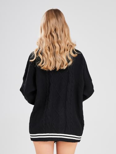 Image of ebossy Women's Open Front Stars Embroideried Cable Knit Cardigans Button Down Sweater Outwear