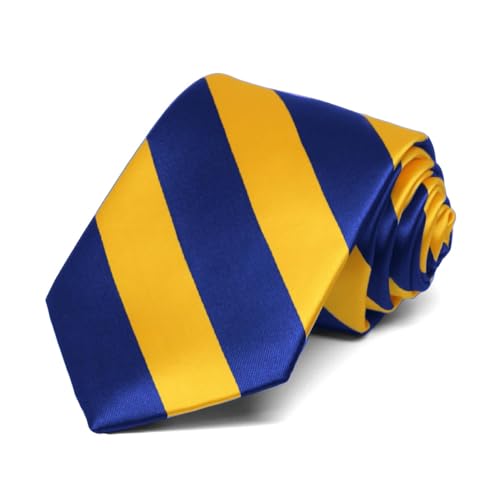 tiemart Boys' Neckties for 8 to13 years old (Royal Blue and Golden Yellow Striped)