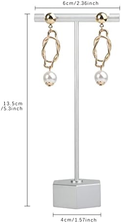 GemeShou Metal Earring T Bar Display Stands for Show, Jewelry Retail Holder Photography Display PropsSilver-Hexagon Base Height 13.5cm