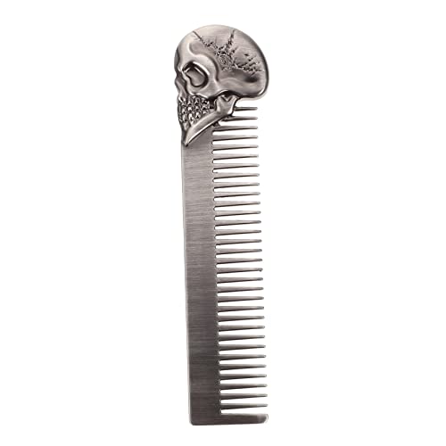 WOONEKY Pettine Per Chioma e Barba in Lega Di Zinco Motivo Teschio, Pettine Leggero Portatile Per Parrucchieri Da Uomo, Accessorio Professionale Modellante Per Cura Della Barba