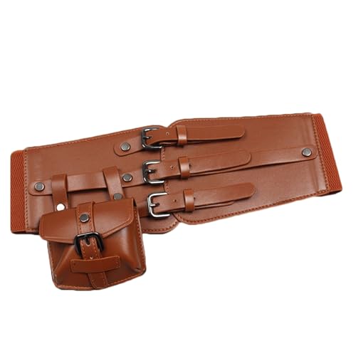 Ceinture en similicuir PU marron pour robes et costumes avec pochette fantaisie réglable