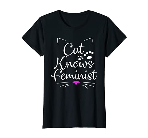 cat knows feminist woman kitten T-Shirt, Black