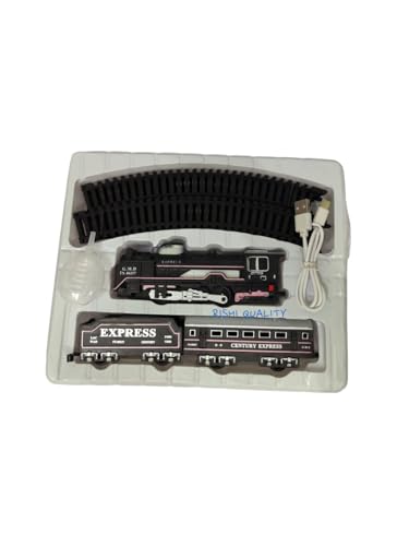 Image of Rechargeable Rail King Train Set for Kids | Real Smoke, Light & Sound | 16-Piece Express Toy Train with Track | Gift for Boys & Girls (3+ Years)
