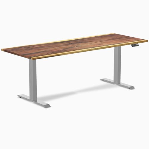 Image of Desky Dual Hardwood Sit Stand Desk - 80x30 Electric Standing Desk - Dual Motor, 3 Stage Adjustable Height Desk - Solid Wood Standing Desk - Whole-Piece Top in Saman Wood