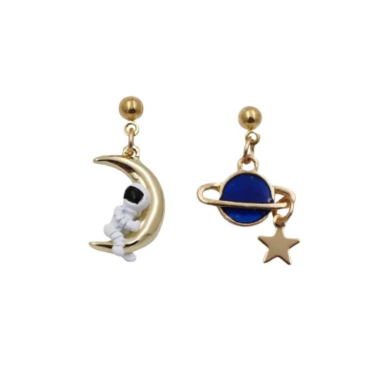 Creative Cartoon Astronaut Stud Earrings for Women Asymmetric Spaceman Star Moon Earrings Hypoallergenic Space Lover Jewelry Gift