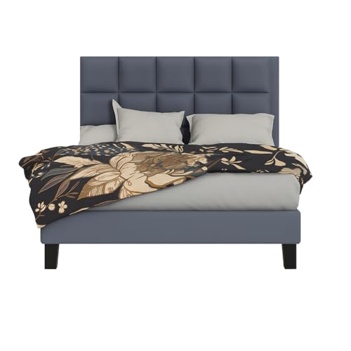 Image of Wooden Upholstered Bed Single Size Without Storage | Wrought Iron Single Size Cot with Headboard | Upholstered Bed for Bedroom | Palang Furniture for Living Room, Candler Grey, (Candler Grey)