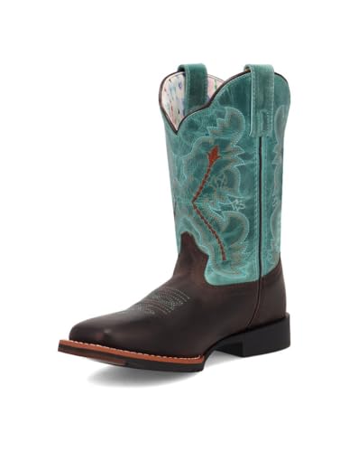 Dan Post Girls' Little Salina Western Boot Broad Square Toe - DPC4002 1 1/2 D Chocolate/Turquoise