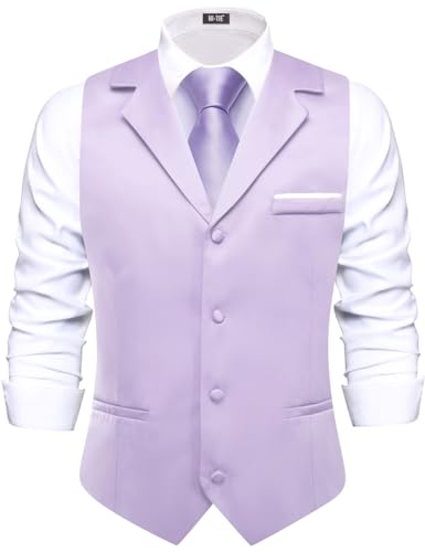 Hi-Tie Men's Suit Vest Business Casual Waistcoat with 3 Pockets for Wedding or Tuxedo Vest V-Neck