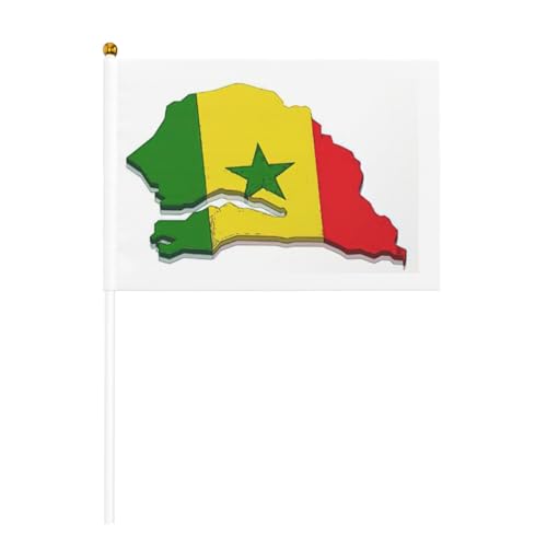 Mapa de bandera de Senegal, mini bandera de mano, color blanco sólido, color vivo y resistente a la decoloración, banderas de mano con lanza