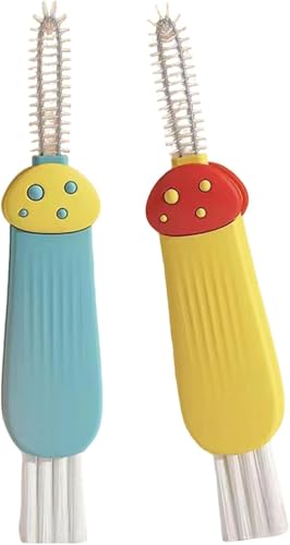 JUJUGEN 【新スタイル人気】 2個入り 3 で 1 ボトルキャップブラシクリーニング溝 洗浄用ボトルブラシ | カップ蓋クリーナー ホームキッチンクリーニングツール 多機能ポータブルキッチンミニ蓋洗濯スクラバー回転式食器洗い 蓋、カップカバー、カップ