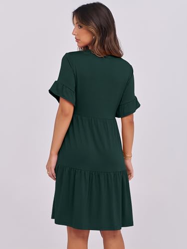 Image of ANRABESS Women's Summer Casual Dress, V-Neck Ruffle Sleeve Tiered Mini Dress, Soft Comfy Fabric with Pockets for All-Day Wear
