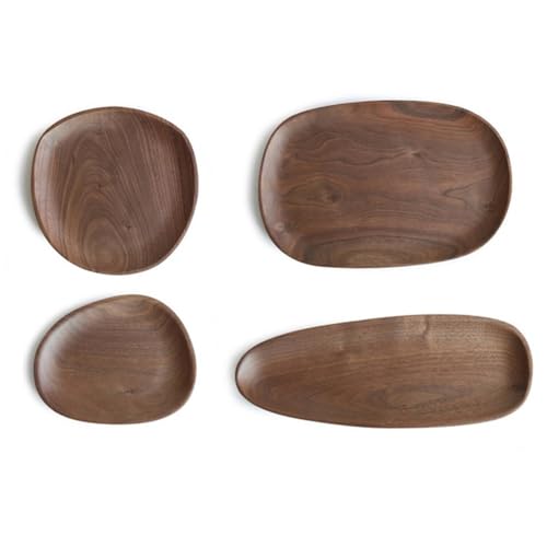 Tidevib Platos llanos de madera, bandeja ovalada irregular para pan, té, platos, frutas secas, aperitivos, pasteles, dulces, galletas, marrón, 16 x 13 x 2 / 30 x 12 x 2 / 20 x 20 x 2 / 30 x 20 x 2 cm