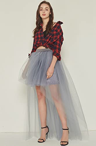 Women Long Overlay Tulle Skirt Sex Slide High Low Party Overskirt3
