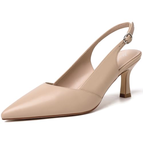 Mostrin Nude Kitten Slingback Heels for Women Pointed Closed Toe Heels Women's Pumps Wedding Party Dress Pumps Shoes Size 8