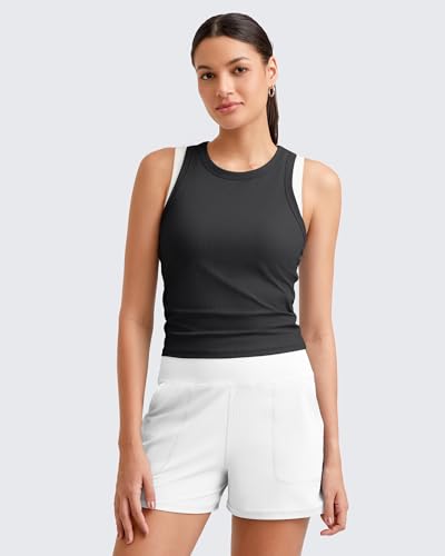 Image of G4Free Workout Tank Tops for Women Slim Fitted Racerback Ribbed Athletic Gym Yoga Tanks Summer Casual