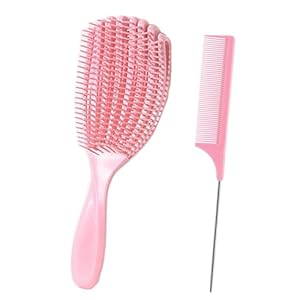 2-Pack Rat Tail Comb and Curling Brush for Wet and Dry Hair, Easily Comb Curls, Straight Hair, Reduce Breakage, Eliminates Knots,Painless Combing, Curling Brush for Men,Women (Pink)