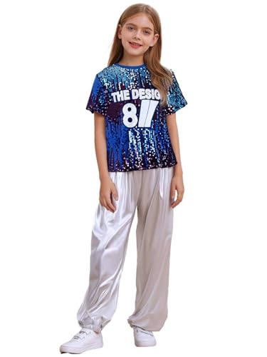 Pantalons paillettes de danse hip hop avec t-shirt assorti pour spectacle de fille