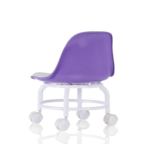 Image of QTM Acrylic 360 Rotatable Chair | Mini Swivel Chair | High Resilience | Durable Backrest | Smart Wheels | Ideal for Adults & Kids (Purple)
