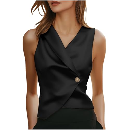 Blusa de satén sin mangas entallada con efecto cruzado elegante para mujer