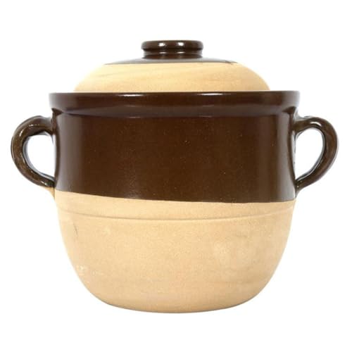 PRETYZOOM Olla de Barro para Cocinar 2L Doble Asa Antideslizante y Aislamiento Térmico Cazuela de Barro Esmaltada Resistente a Ácidos y Álcalis para Guisos y Sopas en Cocina Doméstica