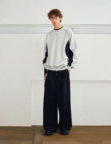 Men's Oversized Color Block Crewneck Sweatshirt Y2k Letter Graphic Long Sleeve Casual Pullover Shirt4