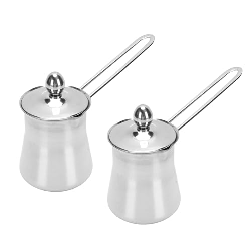 Jenngaoo Pentola per Caffè Turco 2 Pezzi, Acciaio Inossidabile 15 fl oz Bricco Latte Cioccolato Salse, Pentole da a Gas per Caffè Greco Arabo, Uso Multifunzionale