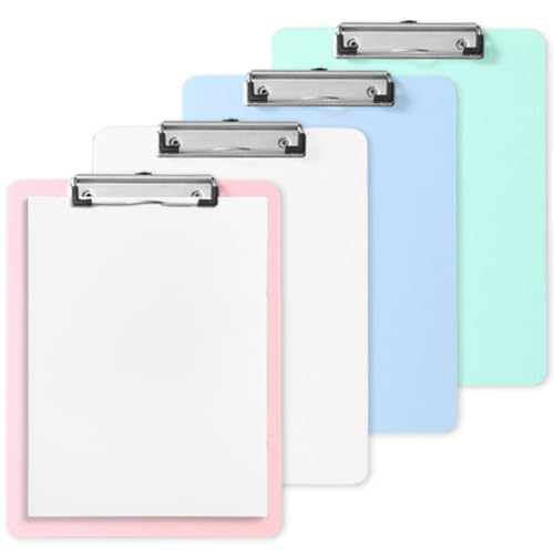 4 Porte Bloc A4 en Plastique Rigide avec Pince Métal et Anneau Rétractable Imperméable à l'Eau et Suspendu, Fixe Jusqu à 100 Feuilles A4 pour Bureau,...