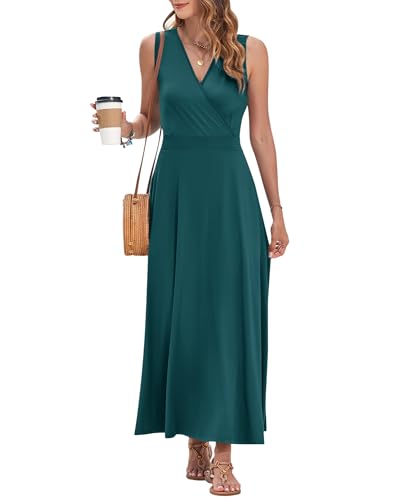 Image of AUSELILY Womens Maxi Dress Summer Sleeveless Wrap Long Dresses with Pockets | V-Neck Wrap Sleeveless Sundress, fits formal, casual, beach, vacation & daily wear